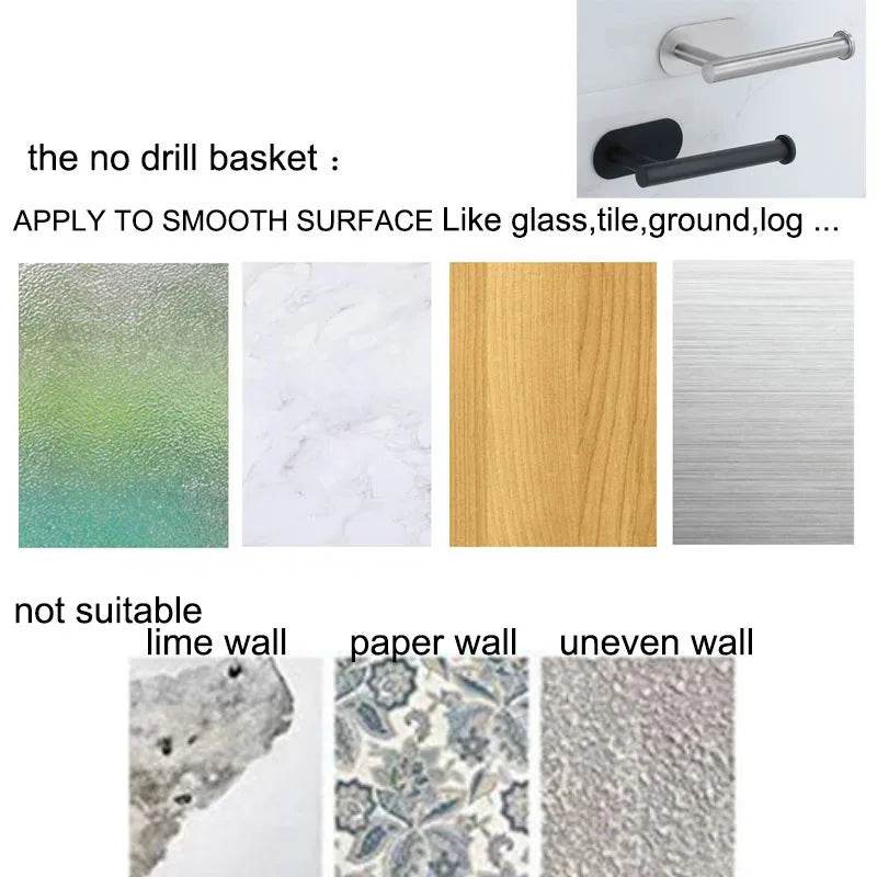 black Toilet Roll Paper Towel Toilet wall Holder Stainless Steel Organizers holder bathroom Self Adhesive Punch-Free Rack Tissue - P12 Hub Europe