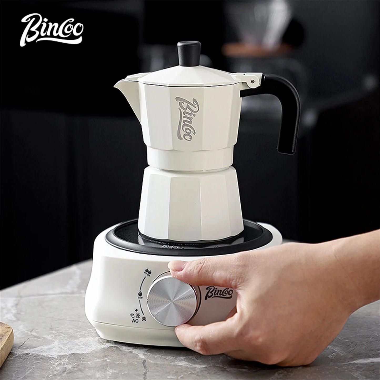 Bincoo Double Valve Moka Pot Coffee Espresso Machine Electric furnace Hand Brewed Coffee Italian Home Outdoor Barista Tools 220V