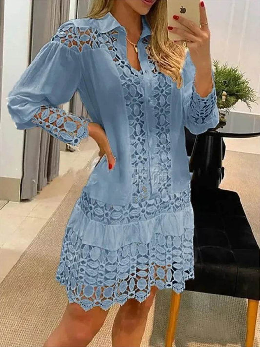 Elegant Lace Cutout Shirt Dress - P12 Hub Europe