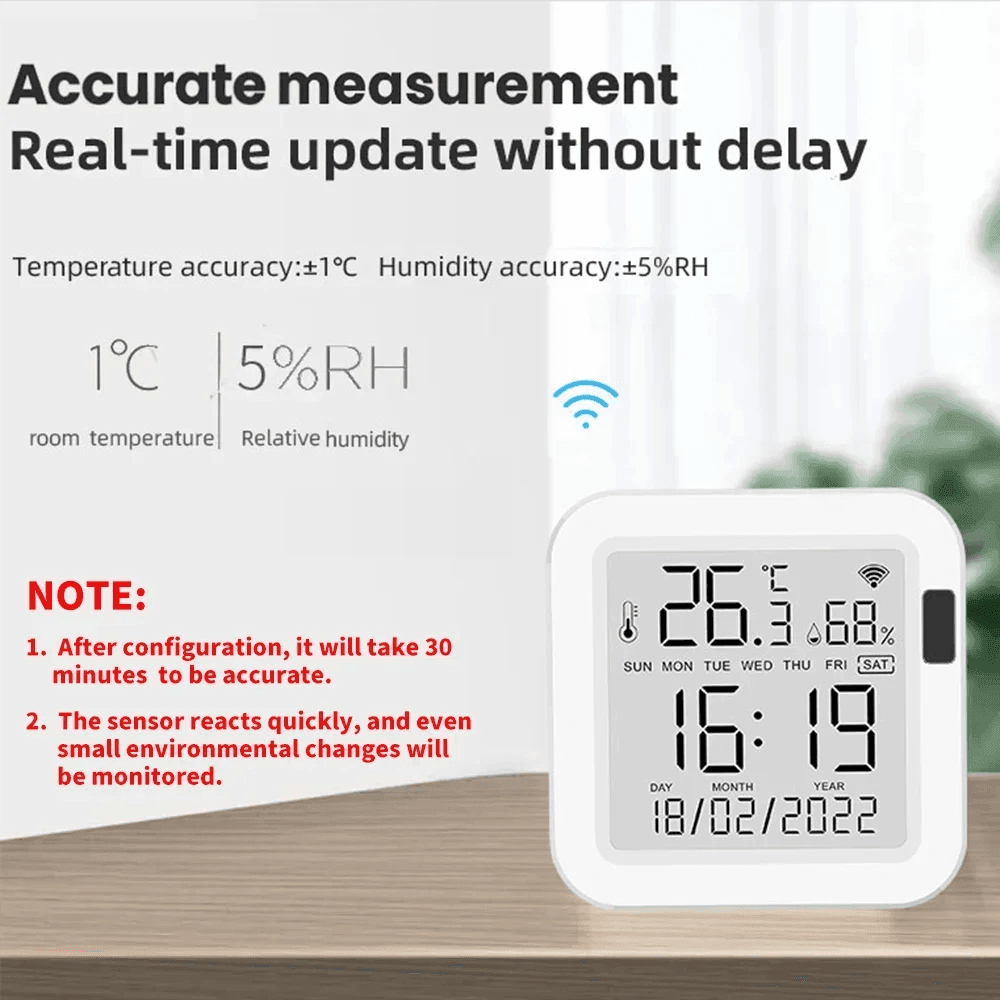 WiFi Temp Humidity Sensor | LCD, Backlight, Smart Life - P12 Hub Europe