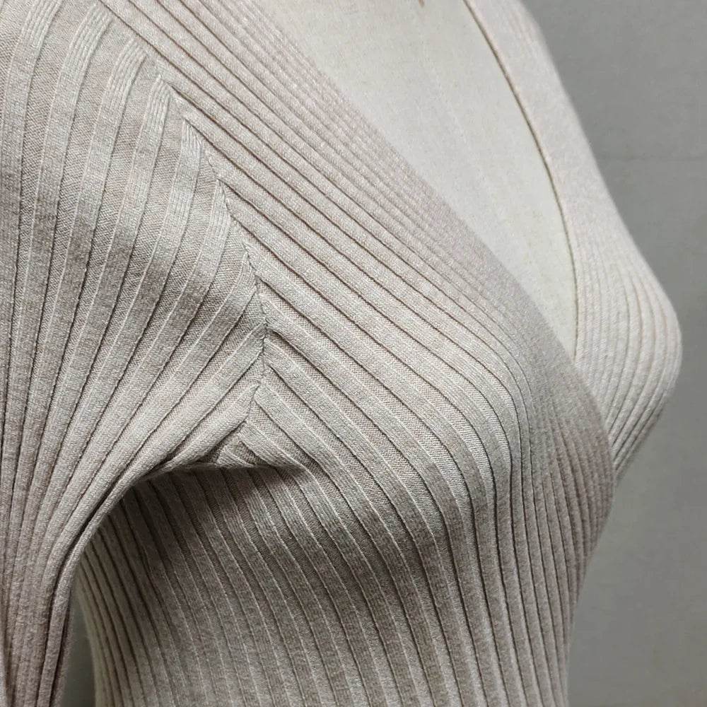 Tossy Ribbed V-Neck Knit Maxi Dress - Elegant Patchwork - P12 Hub Europe