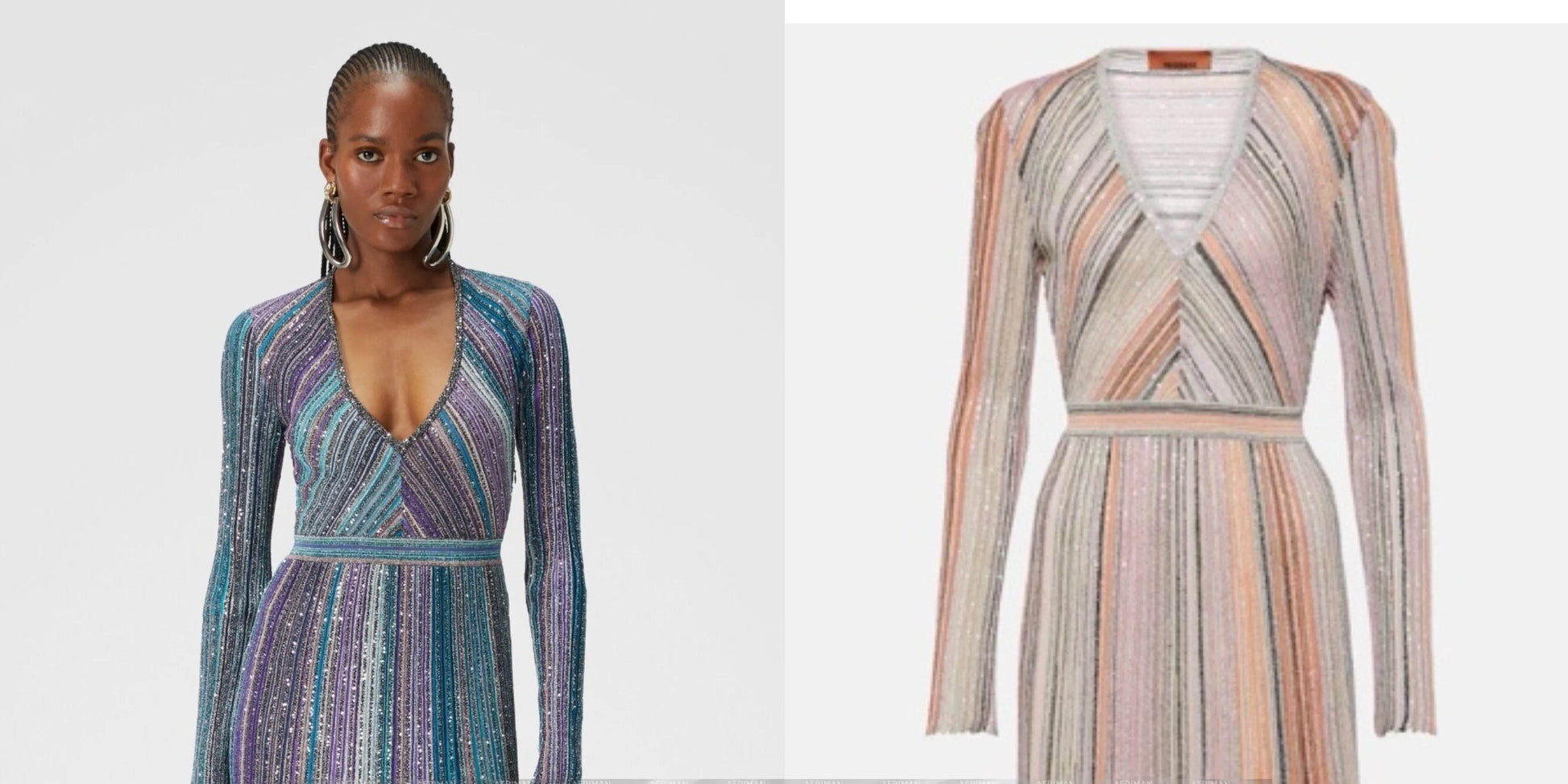 V-Neck Knit Dress - Silk Color Mosaic & Stripe Waist - P12 Hub Europe