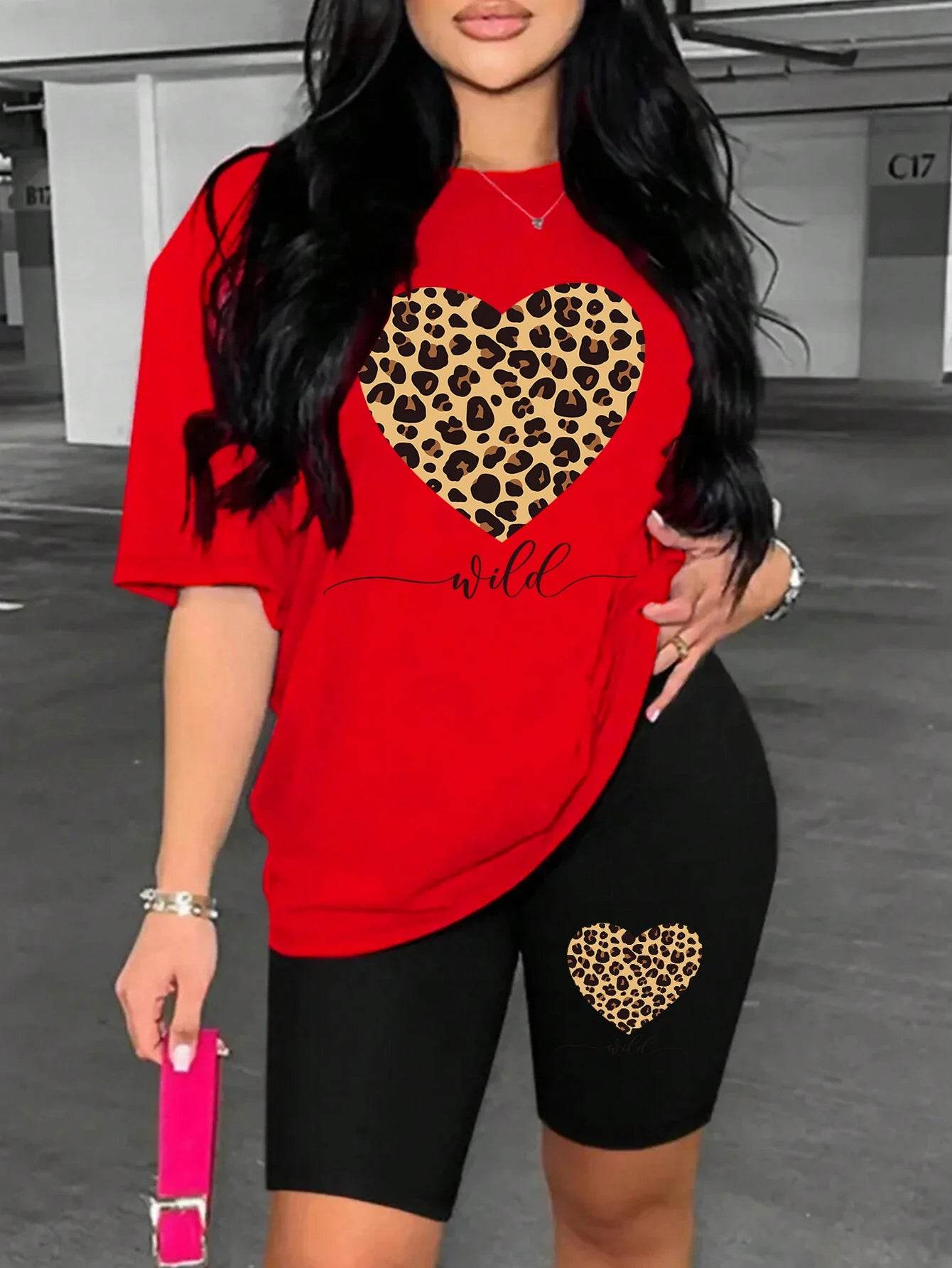 Leopard Heart Cartoon Shorts Set - P12 Hub Europe