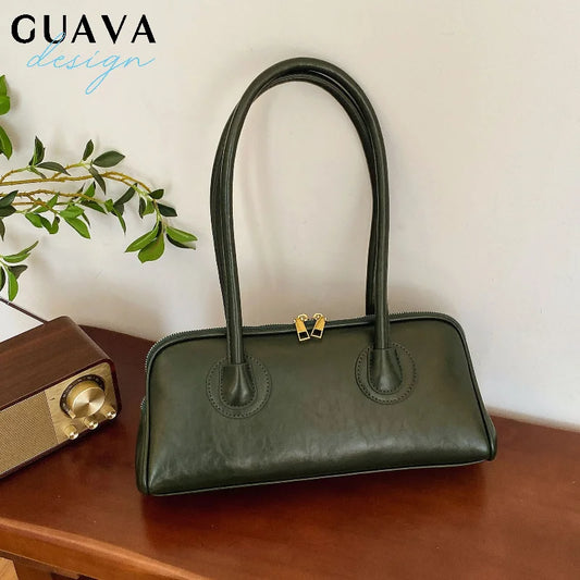Fashion Portable Baguette Bag Retro High-quality Pu Large-capacity Bowling Underarm Shoulder Bag Niche Design Light Luxury