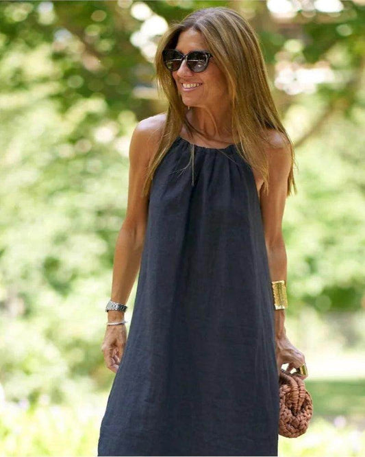 Halter Slit Cotton Linen Maxi Dress Vintage Boho Holiday - P12 Hub Europe