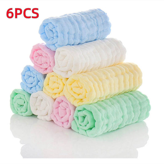 6PCS 100% Cotton Muslin Face Towels | Super Soft Absorbent Washcloths for Baby, Makeup & Hands | with Hook, Plain Color - P12 Hub Europe