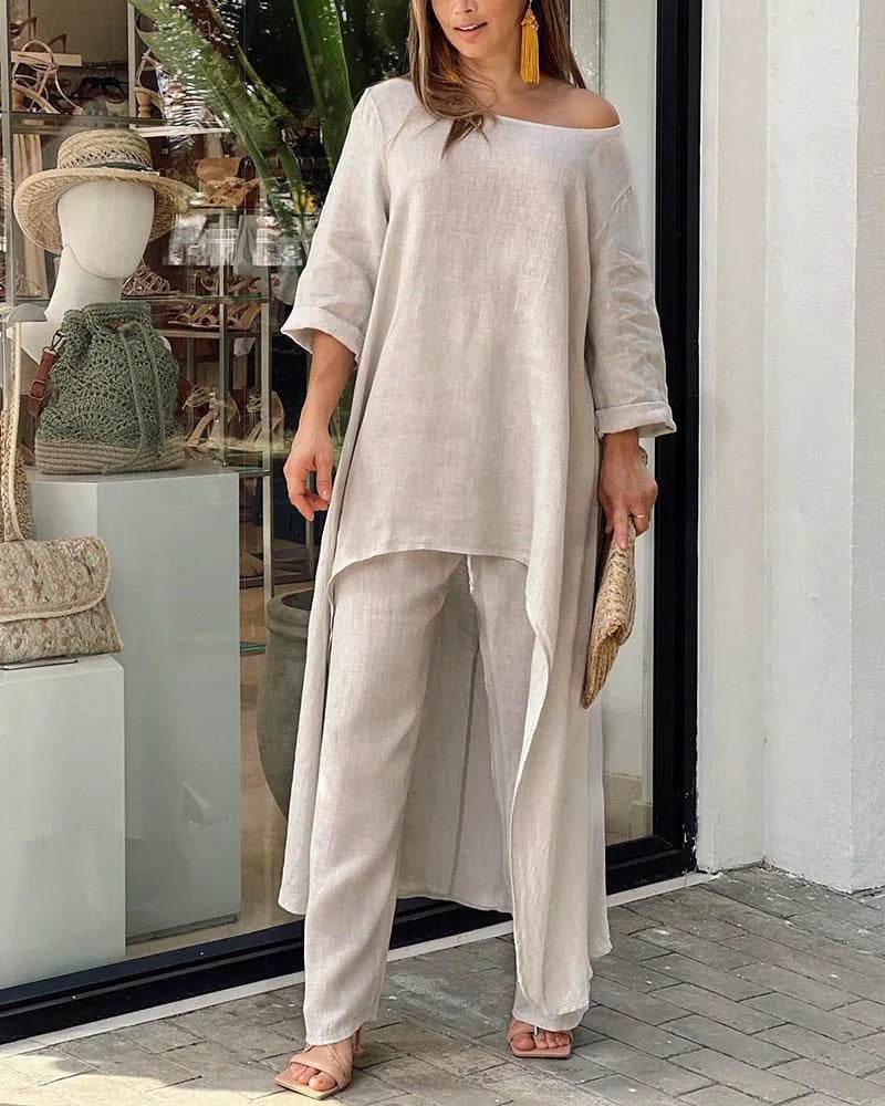 Cotton Linen Irregular Pants Set - P12 Hub Europe