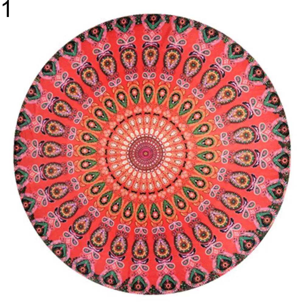 Large Aldult Beach Towel Vintage Round Chiffon Anti-sunlight Shawl Beach Towel Outdoor Yoga Picnic Mat - P12 Hub Europe