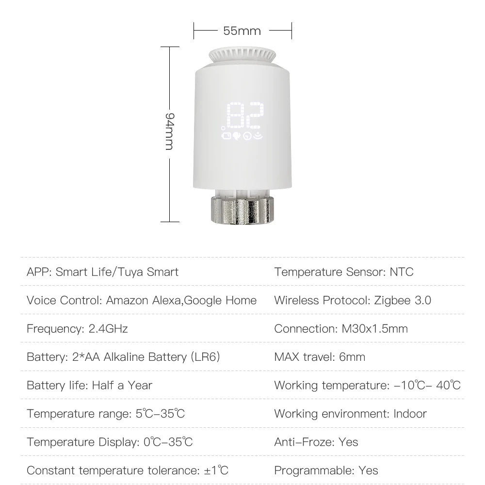 AVATTO Tuya ZigBee3.0 Thermostat Radiator Actuator Smart TRV Thermostatic Valve Controller Works With Alexa Google Home Alice