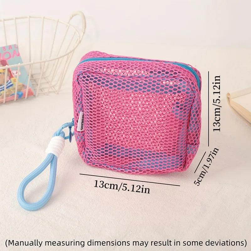 Stylish Lightweight Mesh Cosmetic Bag, Portable Square Cosmetic Storage Bag with Zipper, Multi-purpose Sundries Storage Bag