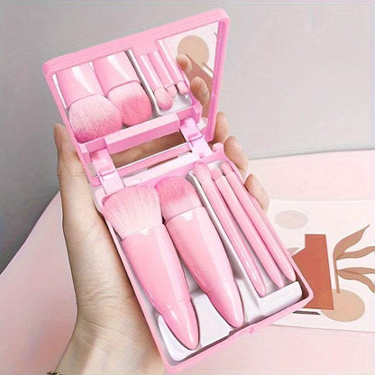 5Pcs Portable Makeup Brush Set Mirror Foldable Travel -