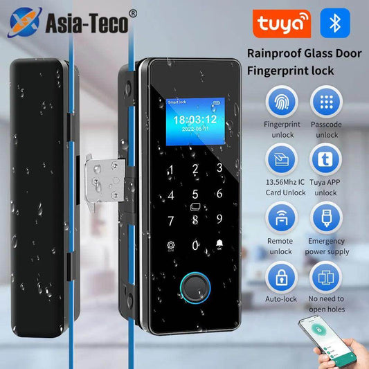 Glass Door Lock Bluetooth IP54, Fingerprint, Card, Code, App - P12 Hub Europe