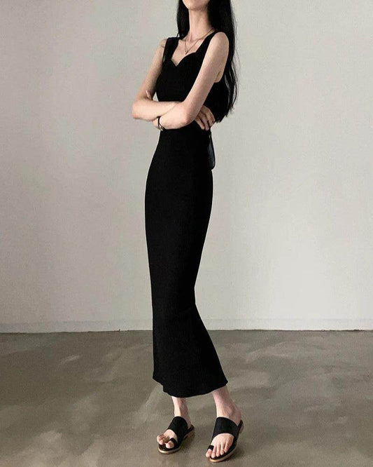 Basic Knit Long Dress Square Collar Sleeveless - P12 Hub Europe