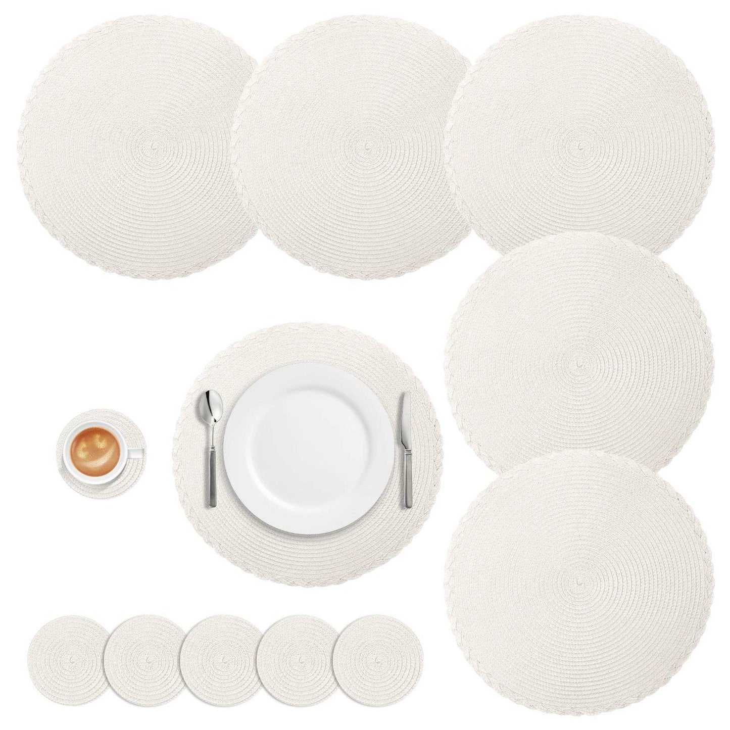 Round Braided Placemats Set of 6 Washable PP/PET Heat Resistant 34cm Table Place Mat for Kitchen Xmas Dining Table Party Decor - P12 Hub Europe