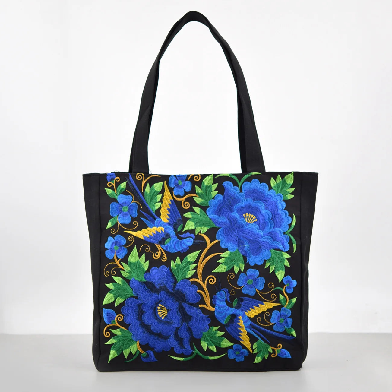Ethnic Style Embroidery Shoulder Bag Large Capacity Literary Canvas Bag Retro Peony Tote Shopping Bag