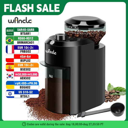 Wancle Electric Burr Coffee Grinder Adjustable Burr Mill Conical Coffee Bean Grinding with 28 Precise Grind Setting 220V/120V