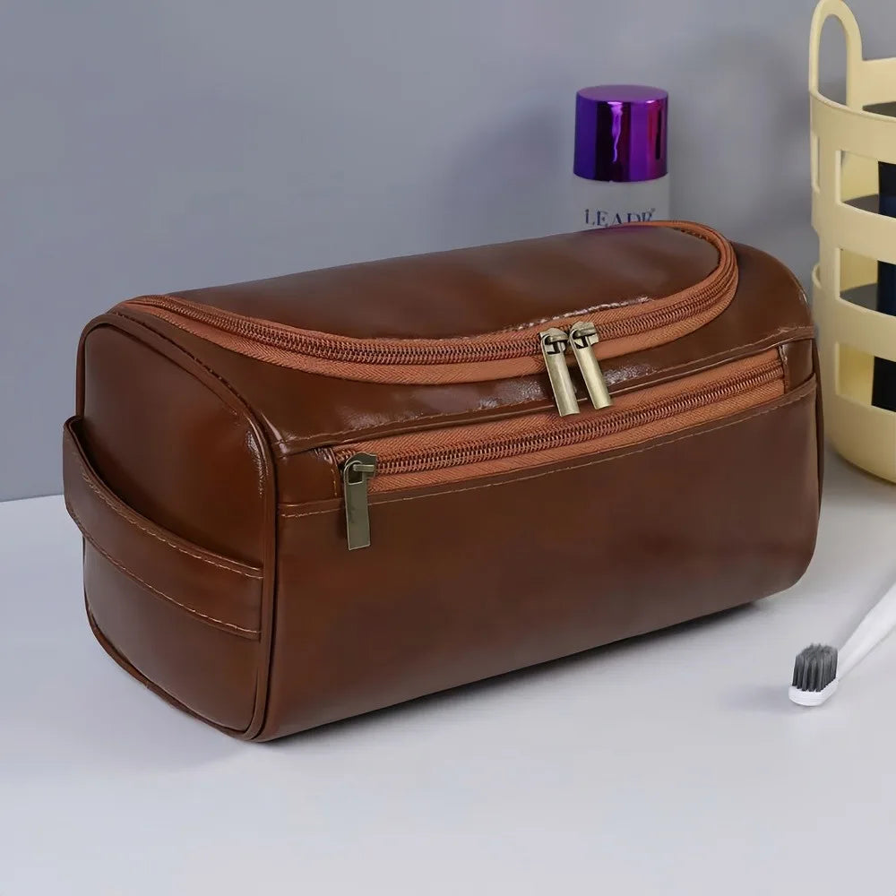 Stylish Embossed Leather Travel Cosmetic Organizer - Hook Design, Roomy Interior for Toiletries and Makeup zwq