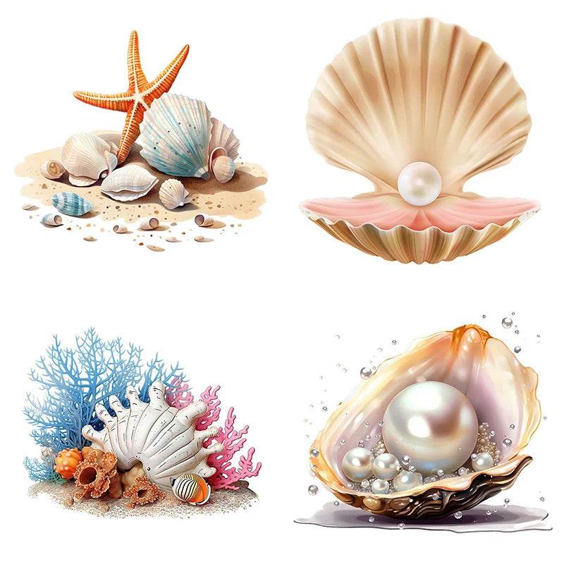 Ocean Beach Pearl Shell Wall Sticker Bathroom Toilet Decor Living Room Cabinet Home Decoration Decals Beautify Water-proof Decal - P12 Hub Europe