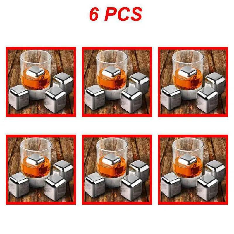 1-8PCS Stainless Rocks Whisky Stones Cubes Set Reusable Chilling Stones For Whiskey Wine Cooling Chilling Party Bar Tool - P12 Hub Europe