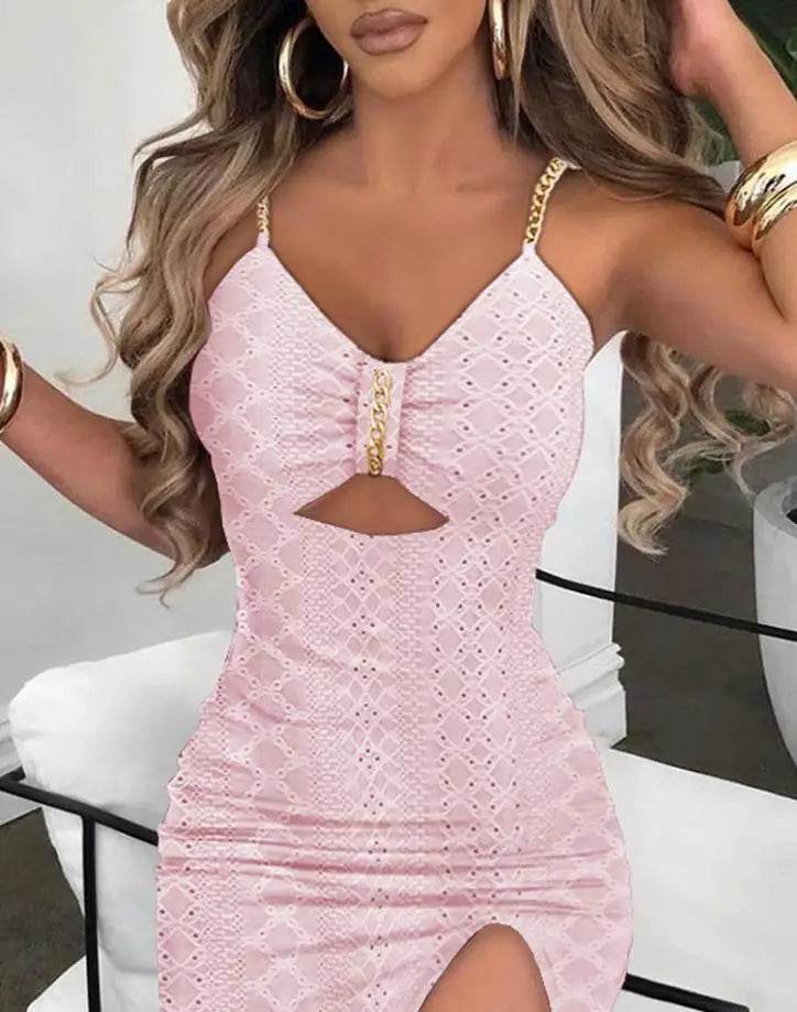 Eyelet Embroidery Chain Strap Maxi Dress - Spring Summer Style - P12 Hub Europe