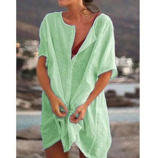 Cotton Linen Beach Dress Solid Casual Loose Tunic - P12 Hub Europe