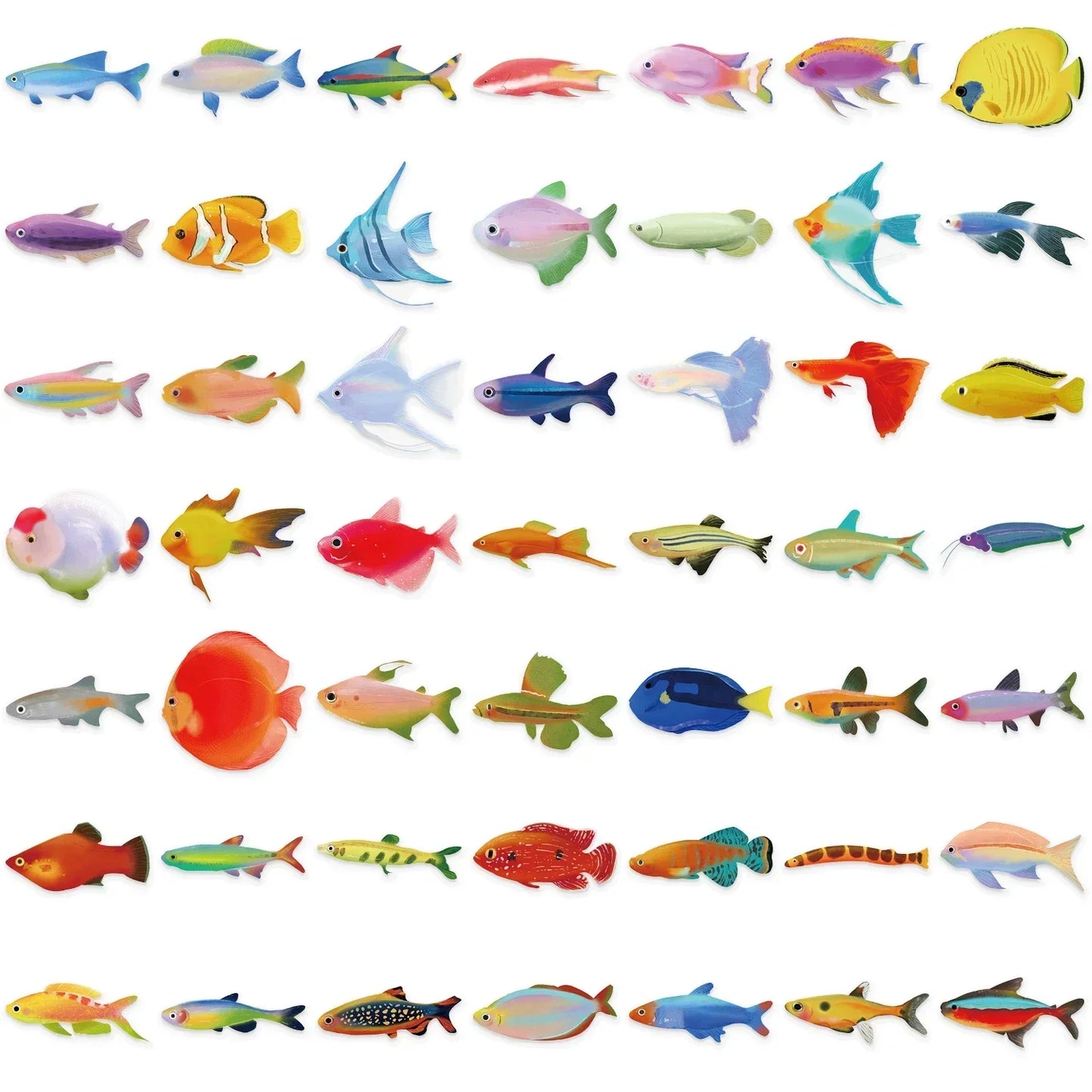 50pcs Cartoon Marine Creatures Fish Stickers Fishing Box Suitcase Laptop Guitar Skateboard Bike Diy Decorative Pet Stickers﻿