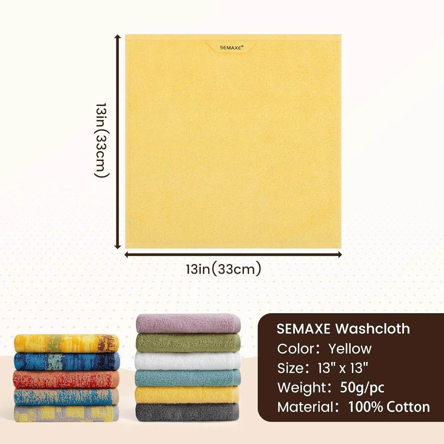 SEMAXE 12 Pcs Bulk Washcloths 100% Catton [550GSM] Solid Towels for Home/Spa- Fast Absorbing Face/Hand Towels with Hanging Loop - P12 Hub Europe