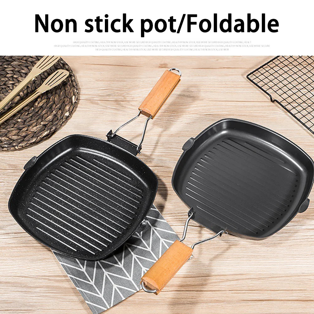 Camping Cookware Frying Pan Durable Non-Stick Grilling Pan with Folding Handle Portable Outdoor Hiking Picnic Cooking Equipment