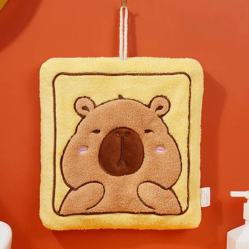 Kawaii Kapibara Hand Towel Thickened Coral Fleece Embroidered Towels Cute Hand Cloth Kitchen Children's Handkerchief Towel - P12 Hub Europe