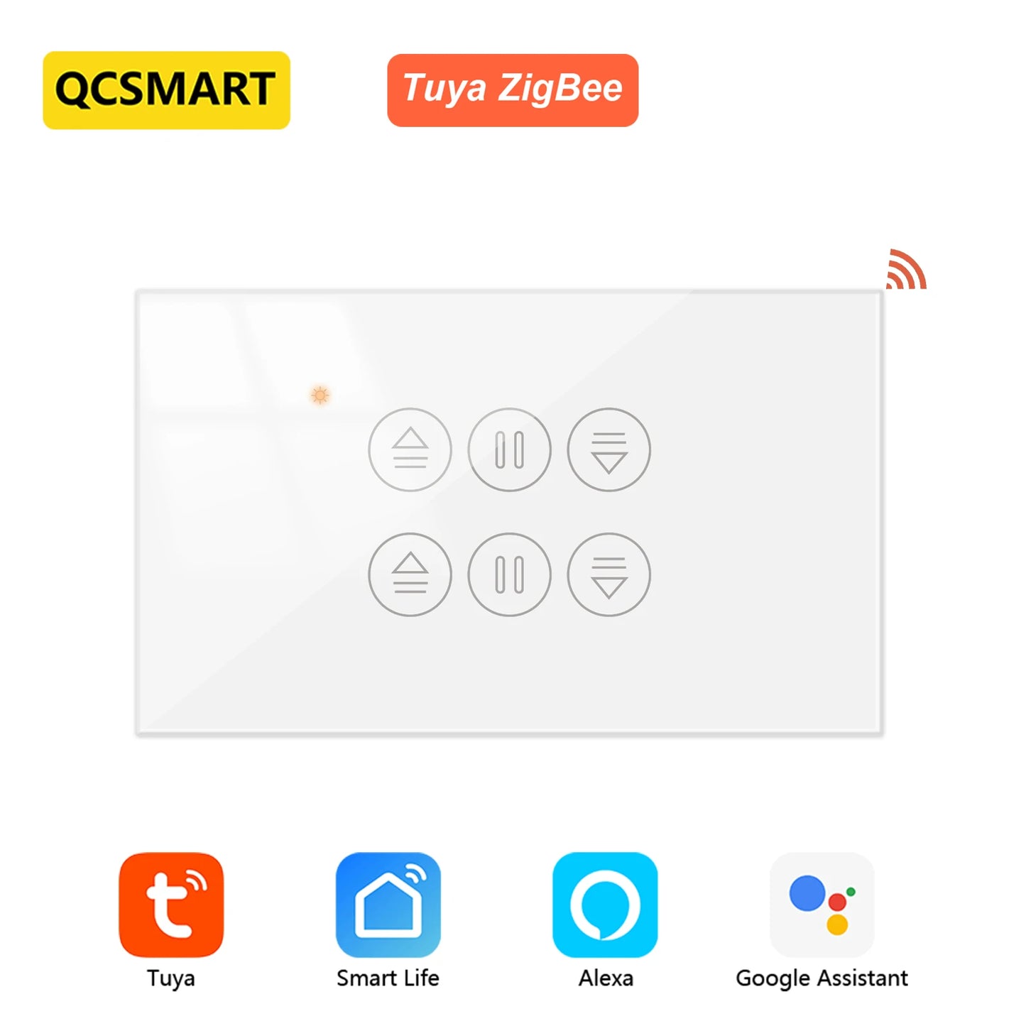 QCSMART ZigBee 3.0 Dual Curtain Roller Shutter US Standard Switch Tuya Smart Life App Remote Control Home Assistant Alexa DIY