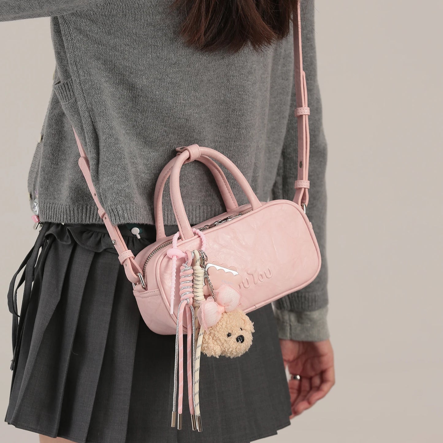 TOUTOU Boston Bowling Bag Imitation Plant Tanning Autumn Single Shoulder Handheld Crossbody Mini Purse for Women Christmas Gift
