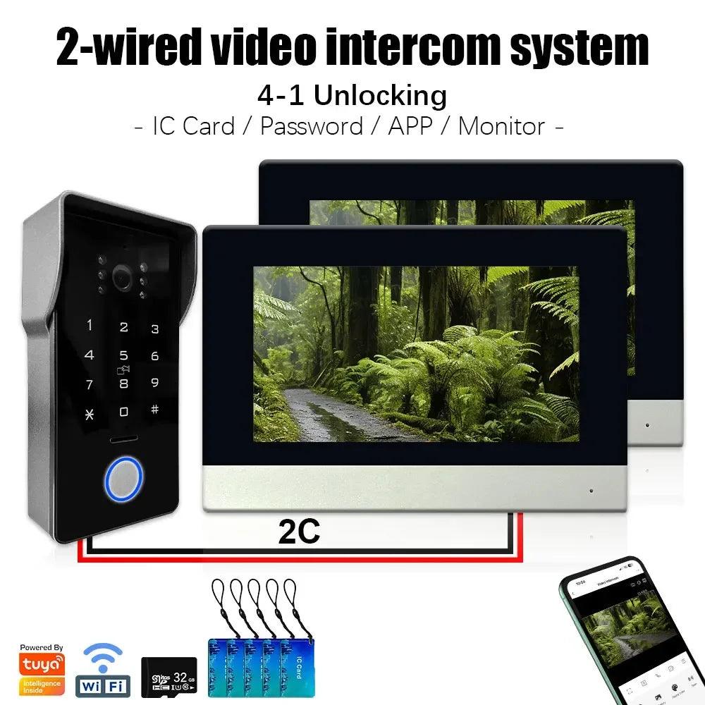 Intercom Tuya 2-Wire IP 1080P, 7" Touch, Password/Card Unlock - P12 Hub Europe