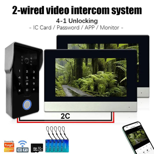 Intercom Tuya 2-Wire IP 1080P, 7" Touch, Password/Card Unlock - P12 Hub Europe
