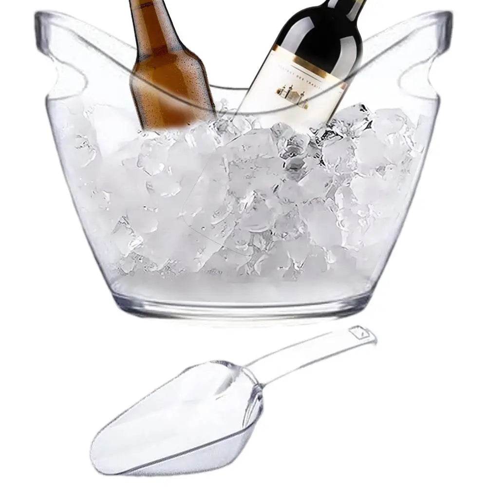Clear Ice Bucket Beverage Tub with 2 Scoops Handle Cooling Large Ice Bucket for Wine Champagne Bar Supplies for Family reunion - P12 Hub Europe