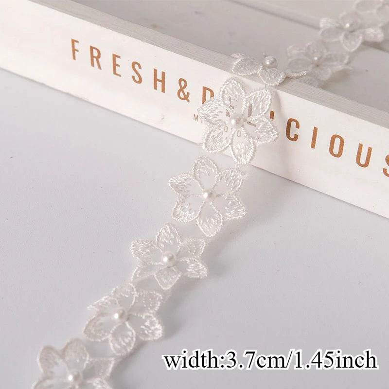 Stunning! Flower - pearl beaded lace ribbon with beaded fringe. Ideal for handmade dresses, adding unique charm. - P12 Hub Europe