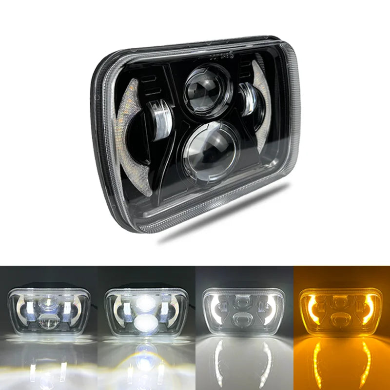 7x6'' 5X7 Inch Square Led Headlight Hi-Lo Beam Halo For Jeep Wrangler Motorcycle Car Off-road Truck