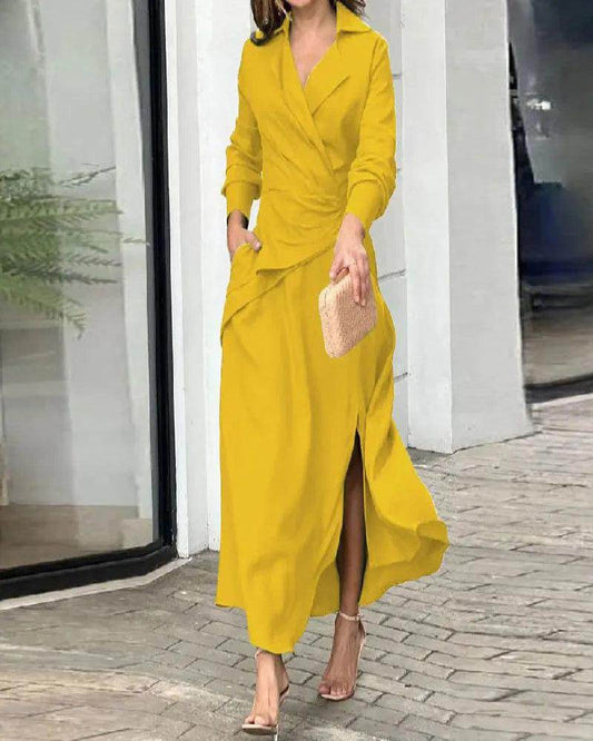 Ruched Slit Asymmetrical Maxi Dress Casual Semi-Sheer - P12 Hub Europe