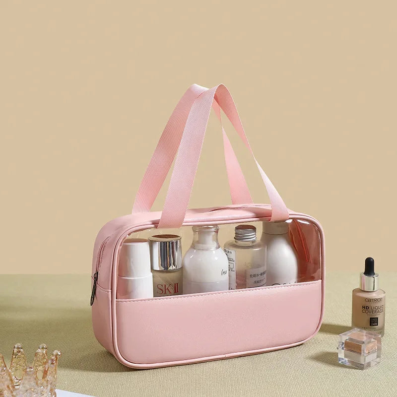 Personalized Embroidery Stitching Cosmetic Bag PVC Translucent Large-Capacity Bath Bag PU Waterproof Portable Travel Storage Bag