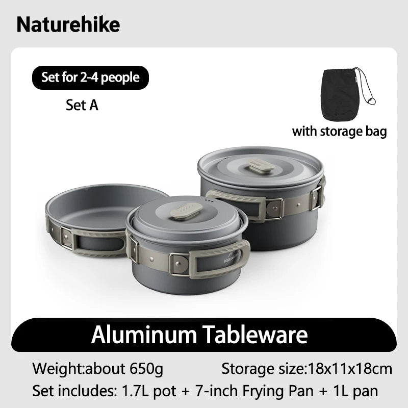 Naturehike Camping Cookware Outdoor Cooking Ultralight Aluminum Pot Kettle Tablewear Set Cool Camping Gear Kitchen Accessories