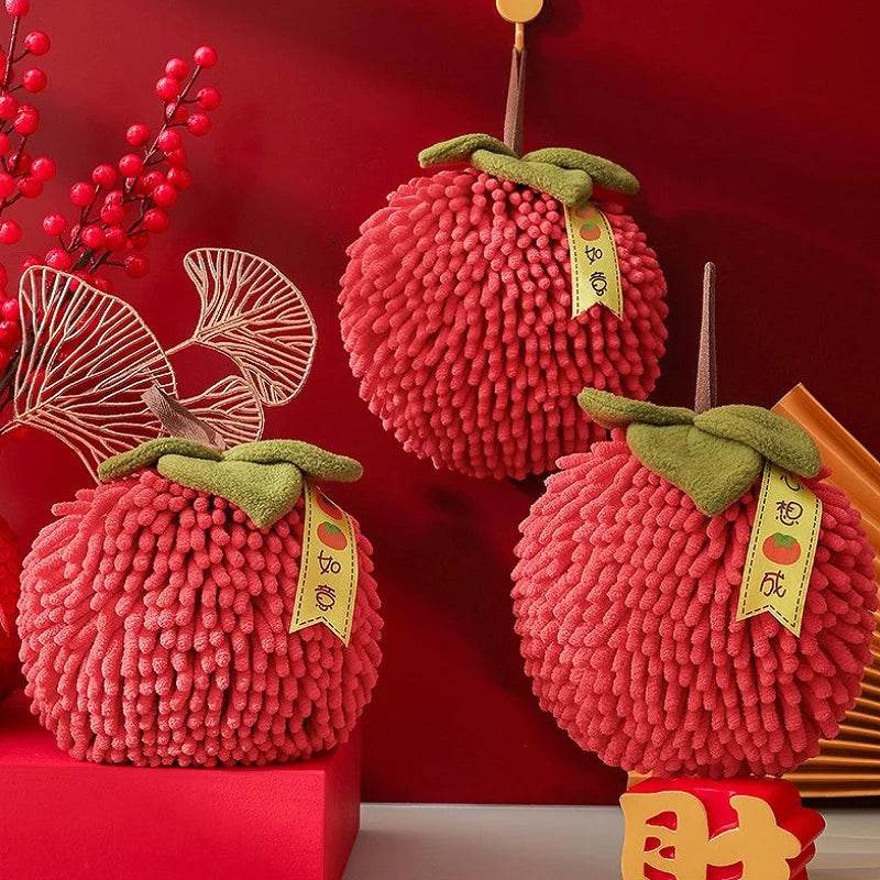 Cute Chenille Hand Towel Kitchen Bathroom Red Hand Ball with Hanging Loop Quick Drying Soft Absorbent Towel Home Tool - P12 Hub Europe