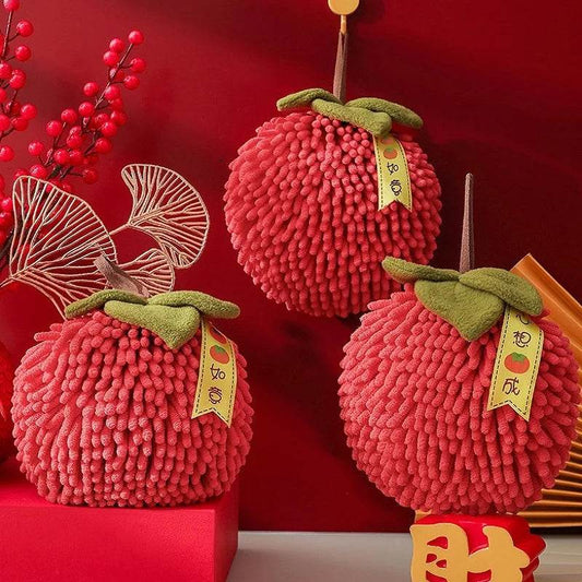Cute Chenille Hand Towel Kitchen Bathroom Red Hand Ball with Hanging Loop Quick Drying Soft Absorbent Towel Home Tool - P12 Hub Europe