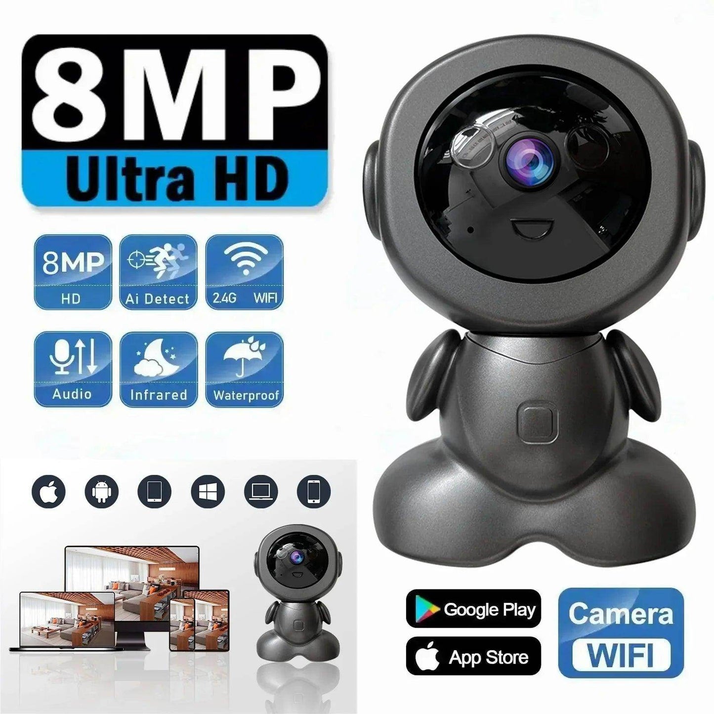 Baby Monitor WiFi Robot PTZ, Color Night, 2-Way Audio - P12 Hub Europe