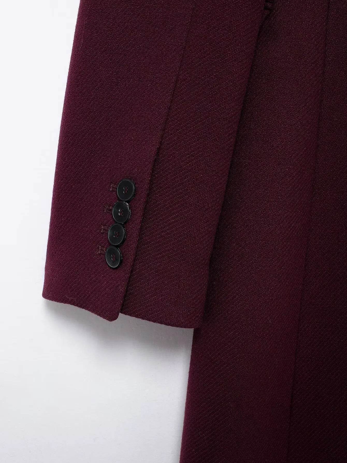 Burgundy Wool Blend Coat - P12 Hub Europe