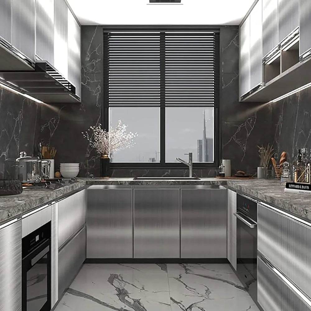 Decorative waterproof fireproof self-adhesive wallpaper 40cm brushed silver refrigerator living room kitchen countertop - P12 Hub Europe