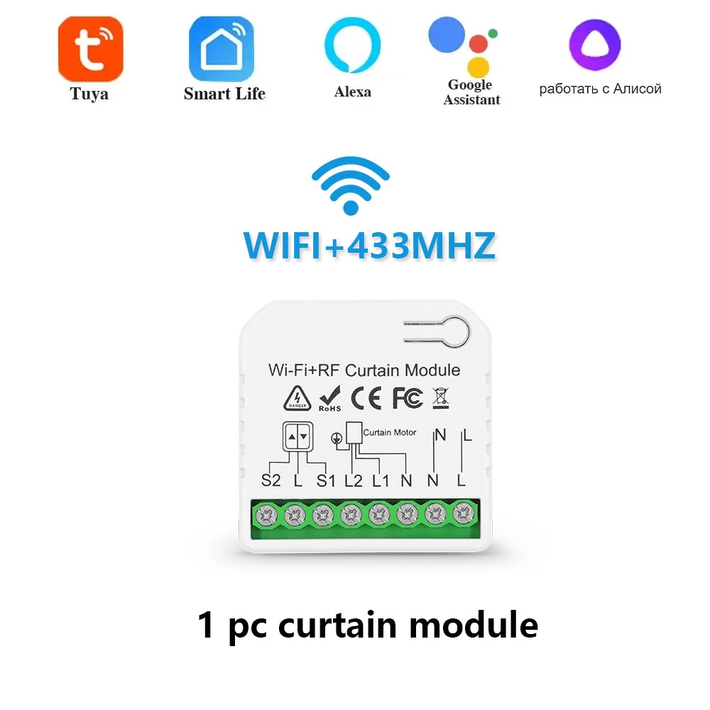 Tuya WiFi Smart Curtain Switch Electric Rolling Shutter App Voice Control Alexa Alice with RF 433 MHz 5CH Remote Control
