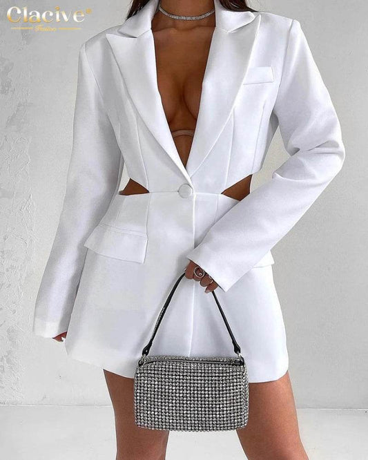 Elegant White Lapel Mini Dress - P12 Hub Europe