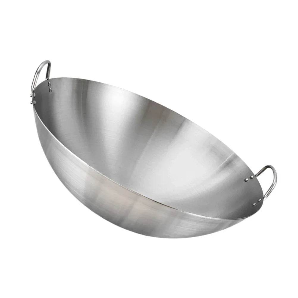 32 Double Ear Stir Fry Pan Practical Wok Stainless Steel Frying Pan Kitchen Cookware Deep Fryer Skillet Cooking Pot Round Bottom - P12 Hub Europe
