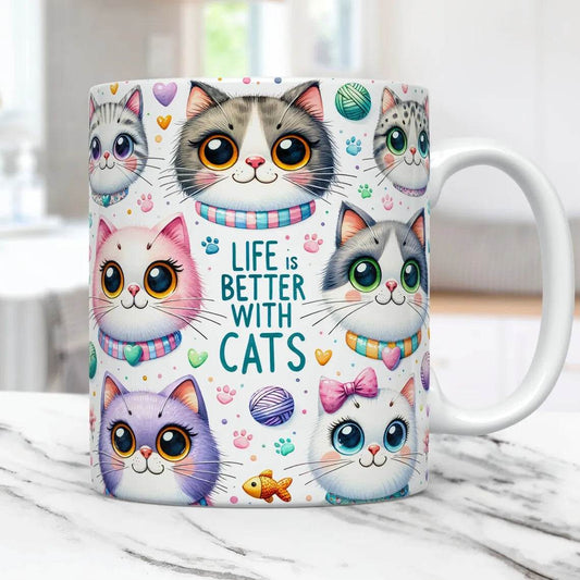 life is better with cats mug 11oz white ceramic home coffee mug christmas gift cup kitty lover gift - P12 Hub Europe