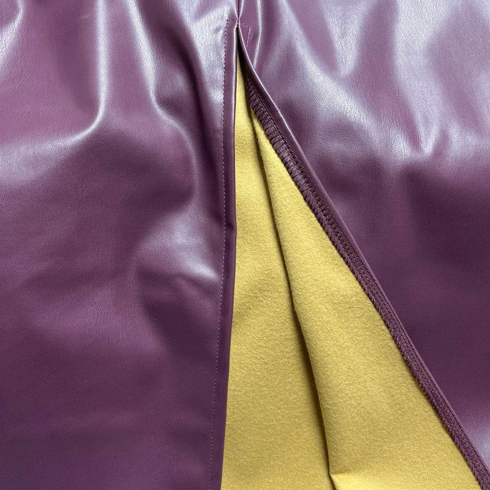 Women's Burgundy PU Slit Skirt - P12 Hub Europe