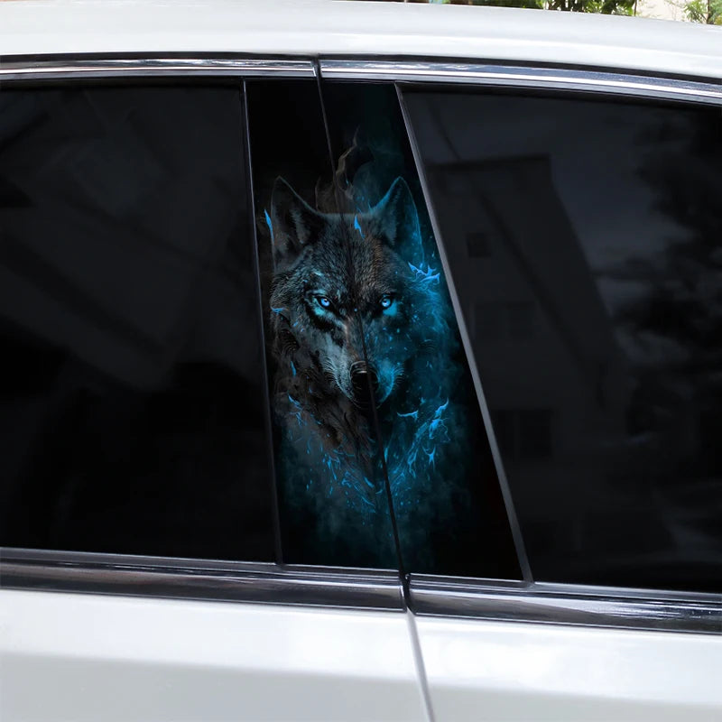2pcs Wolf Car B-Pillar Stickers DIY Animal-Shaped Car Center Pillar Stickers Vinyl Waterproof Car Door Pillar Stickers
